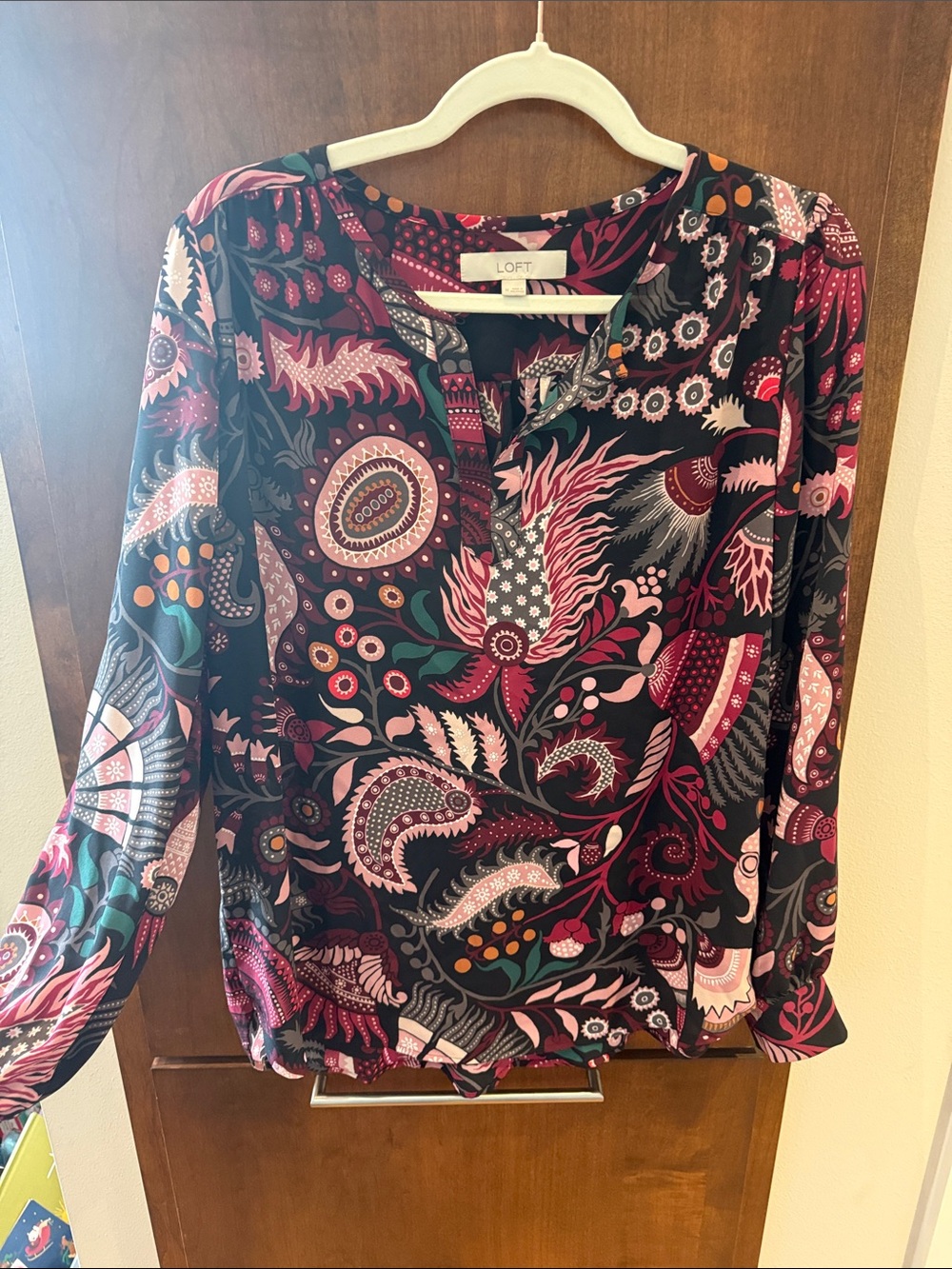 LOFT Multicolor Floral Paisley Long-Sleeve Blouse